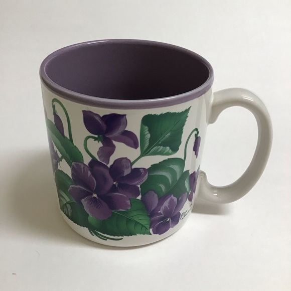 African Violets Coffee Mug Jane Bowen 1991 Flowers Japan Balloons Tea Vintage - Picture 12 of 12